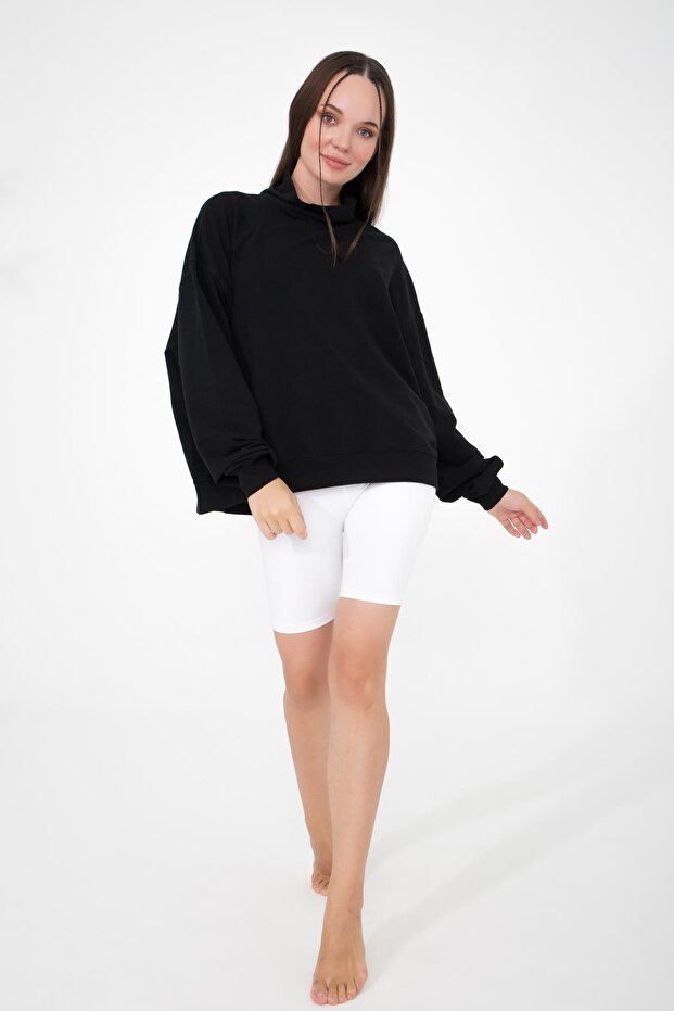 Vassago Siyah Dik Yaka Basic Ince Sweatshirt - 6