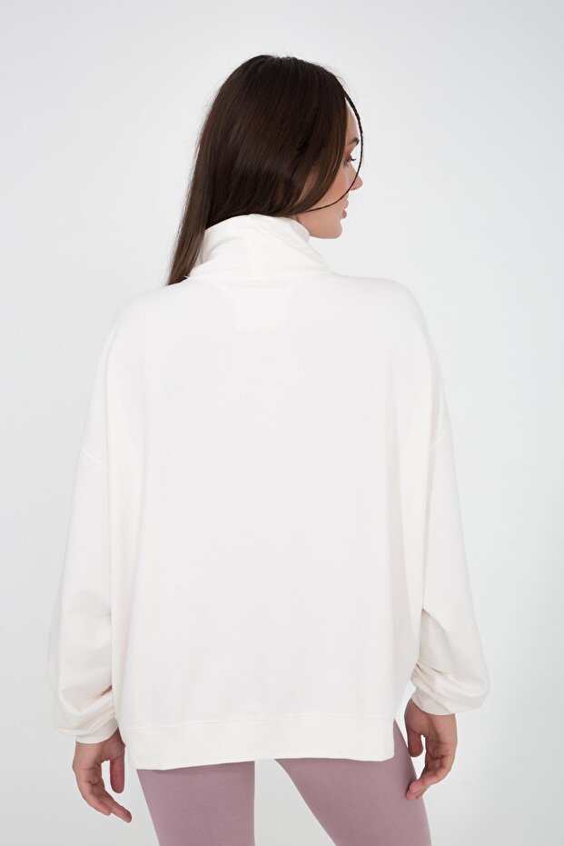 سويت شيرت Vassago كريمي بياقة واقفة أساسي رفيع - 3