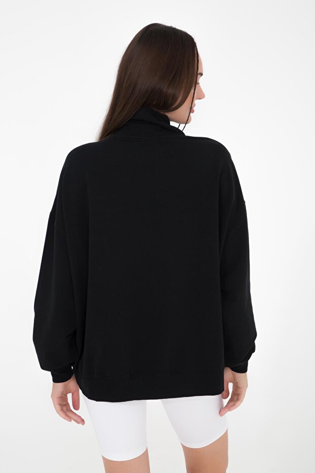 Vassago Siyah Dik Yaka Basic Ince Sweatshirt - 8