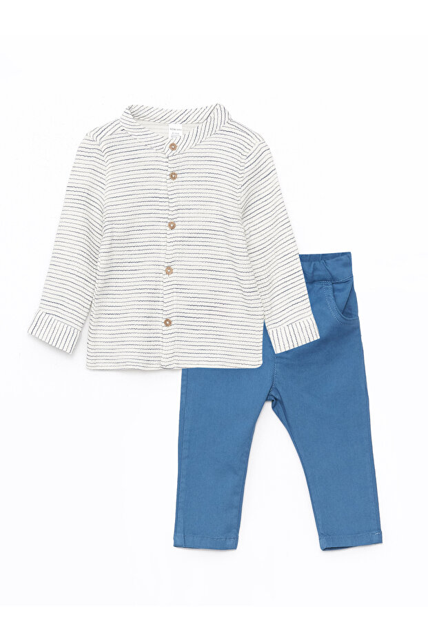 Prevailing Collar Long Sleeve Baby Boy Shirt and Trousers 2 Pieces Set