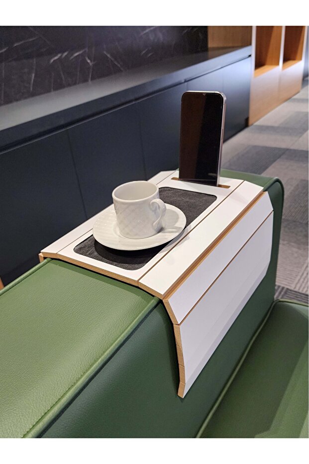Armrest Tray Mdf 8 mm |   Non-Slip Medium Area |   Cup Holder and Phone Stand |   50X27.8 Seat Top