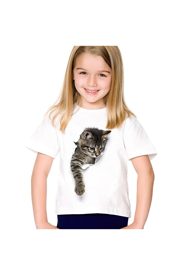 CAT PRINTED CHILDREN'S SUMMER TSHIRT