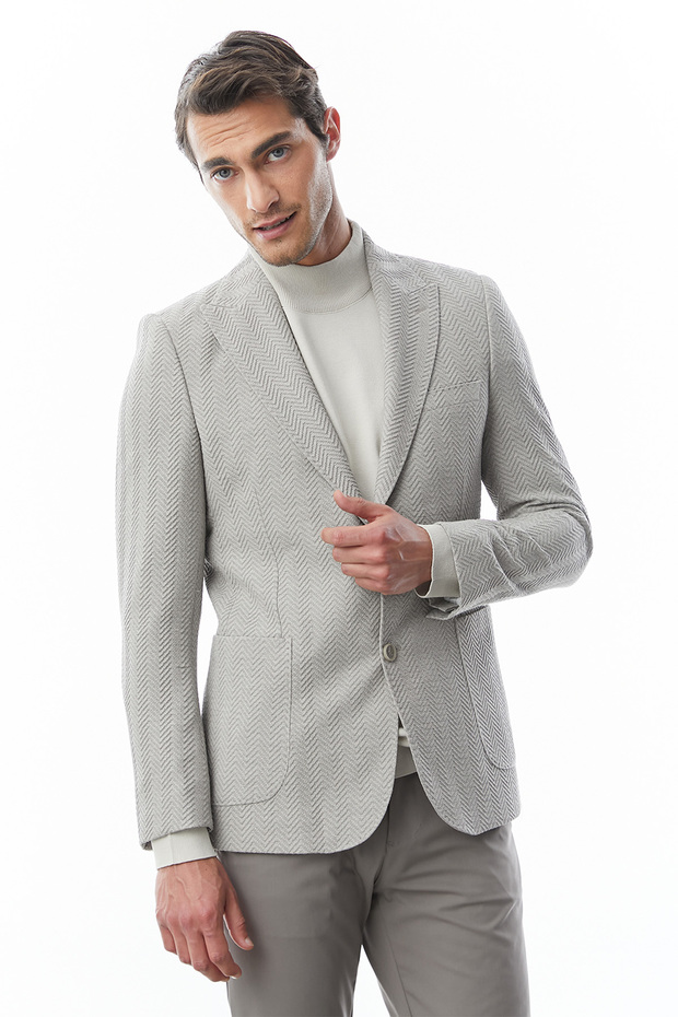 Herringbone Patterned Jacket - 1