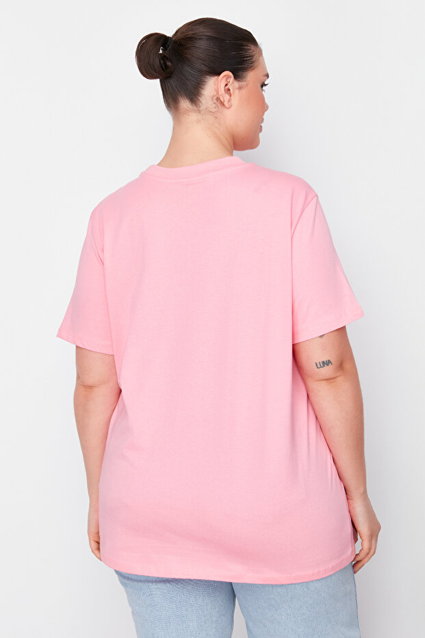 Pembe Yakası Ribanalı Boyfriend %100 Pamuk Örme T-shirt TBBSS23BF00019 - 6