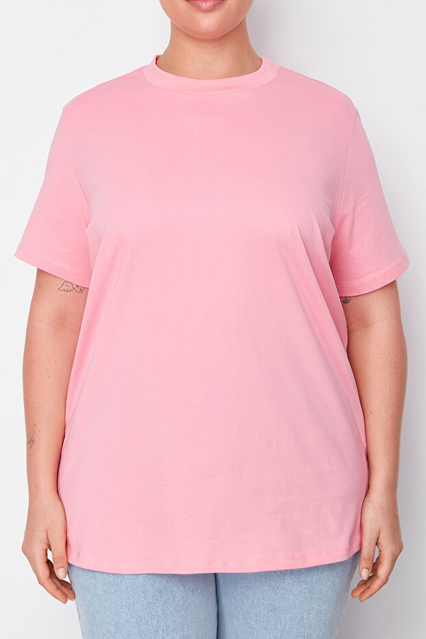 Pembe Yakası Ribanalı Boyfriend %100 Pamuk Örme T-shirt TBBSS23BF00019 - 4