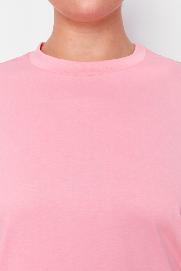 Pembe Yakası Ribanalı Boyfriend %100 Pamuk Örme T-shirt TBBSS23BF00019 - 5