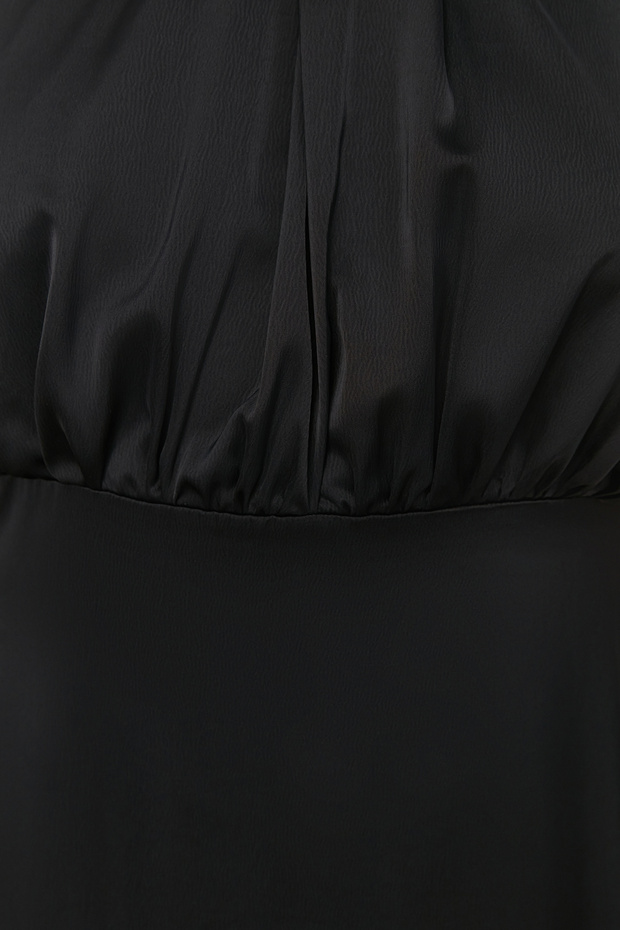 Siyah Halter Yaka Saten Maxi/Uzun Boy Büyük Beden Party/Mezuniyet/Abiye Elbise TBBSS24AH00150 - 5