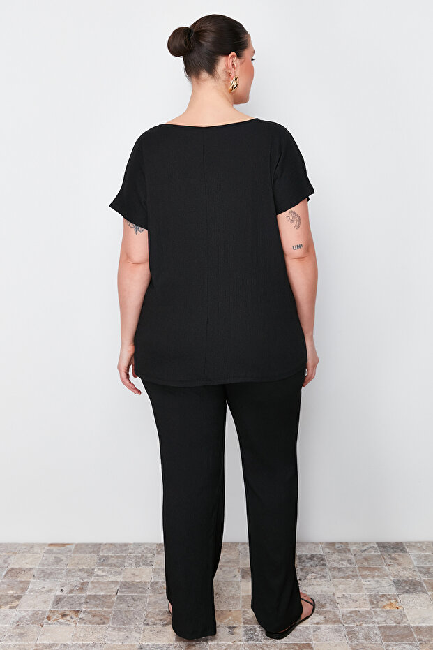 Siyah T-shirt-Pantolon Örme Mevsimlik Alt-Üst Takım TBBSS24CP00003 - 5