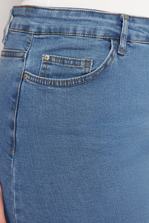 Mavi Renk Bloklu Denim Etek TBBAW24AZ00025 - 5