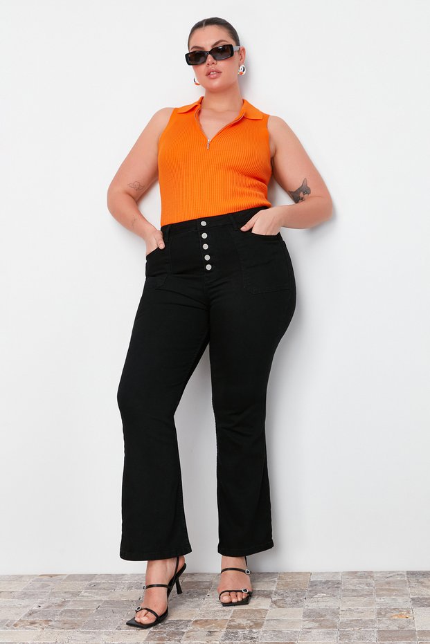 Black High Waist Comfort Spanish Leg Flare Fit Jean Tbbaw23Cj00033