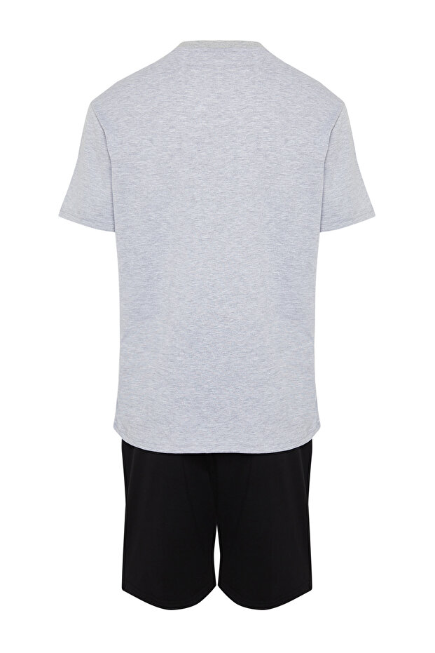 Gri Regular Fit Yazlık Baskılı Şortlu Pijama Takımı THMSS21PT0216 - 8