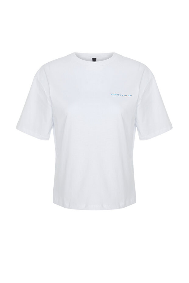 Beyaz %100 Pamuk Baskılı Relaxed/Rahat Kalıp Örme T-Shirt TWOSS24TS00172 - 11
