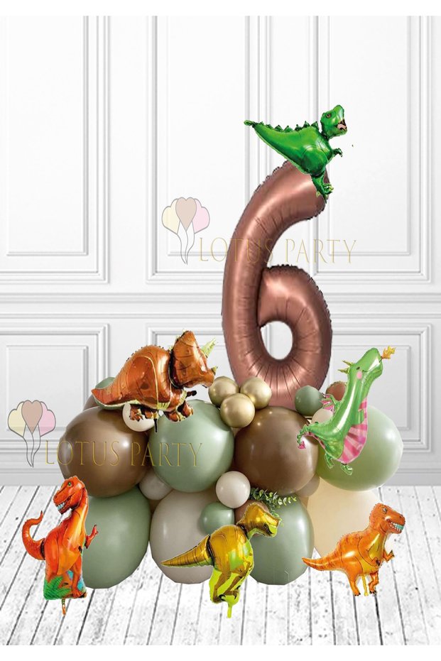 Dinosaur Themed Safari Themed Birthday Balloon Garland Dinosaur Foil Balloon Brown Number 6 Years Old