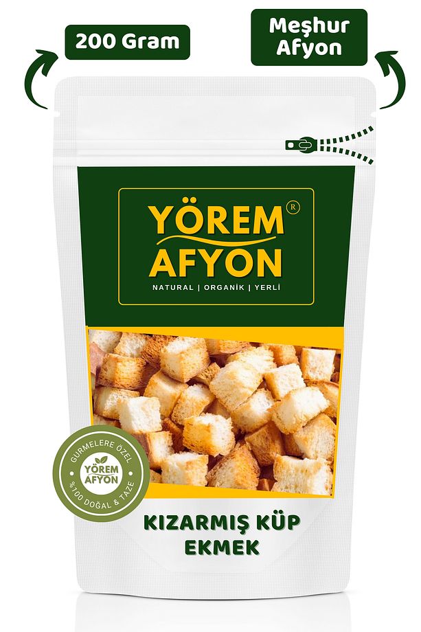 Meşhur Afyonkarahisar Ekşi Mayalı Tam Buğday Unu Köy Ekmeğinden Kızarmış Küp Ekmek Krutona | 200gr. - 1
