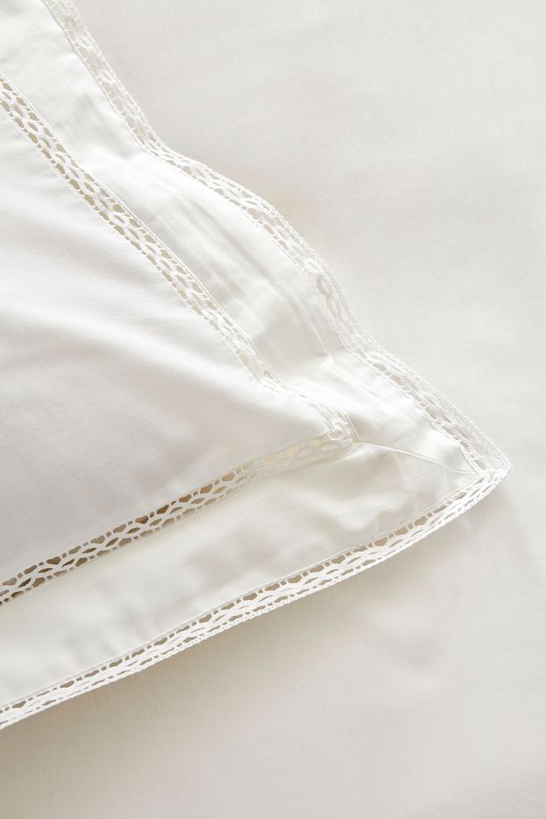 White Cool Begonia Çift Kişilik Dantelli Percale Nevresim Takımı Beyaz - 8