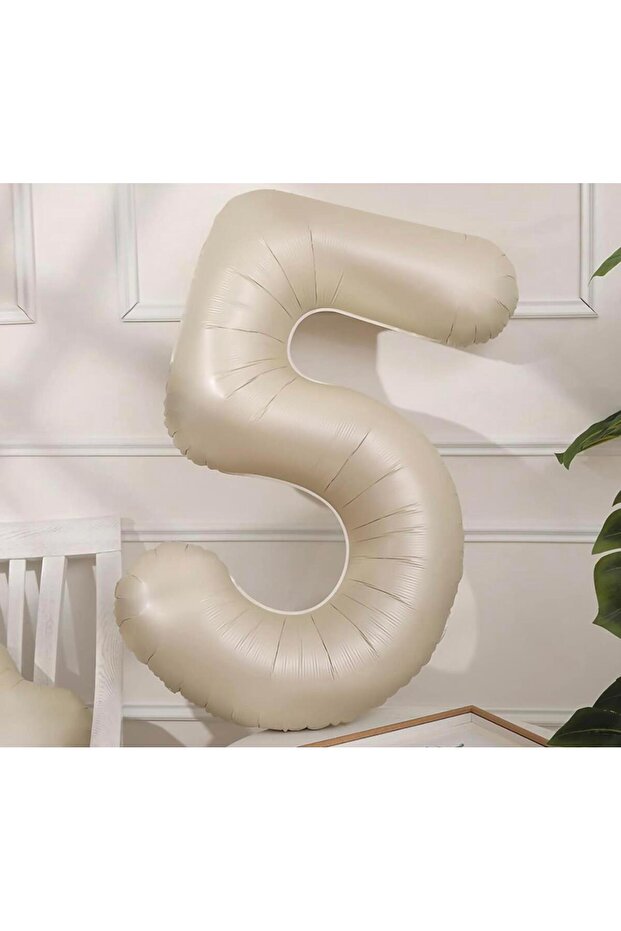 Sea Sand Beige Retro Cream 5 Number Foil Balloon