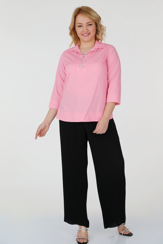Women's Large Size Chain Detailed Cotton Shirt