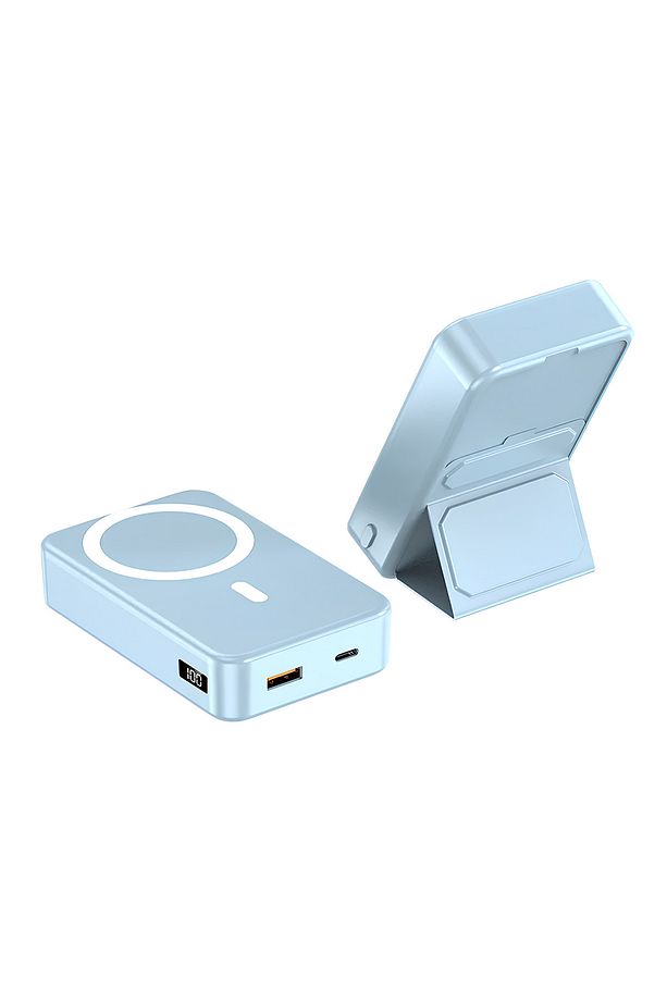 20.000 Mah Dijital Ekranlı Magsafe Powerbank - Dahili Standlı Yüksek Kapasiteli | Ix-pb030 - Mavi - 2