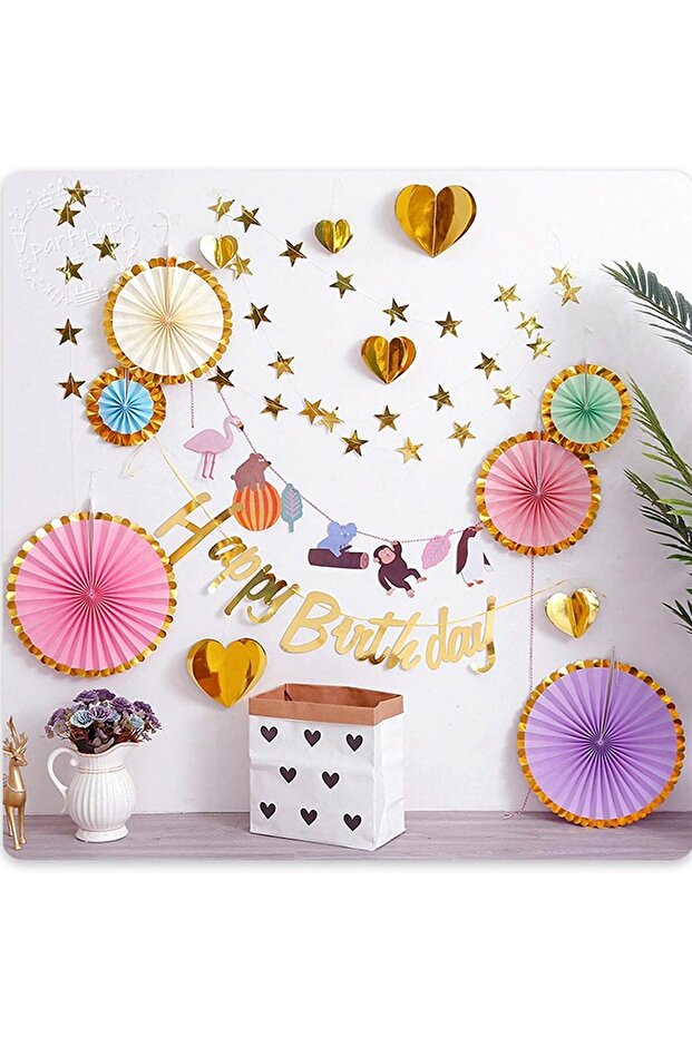 Set of 6 Gold Foil Macaron Fan Decorations