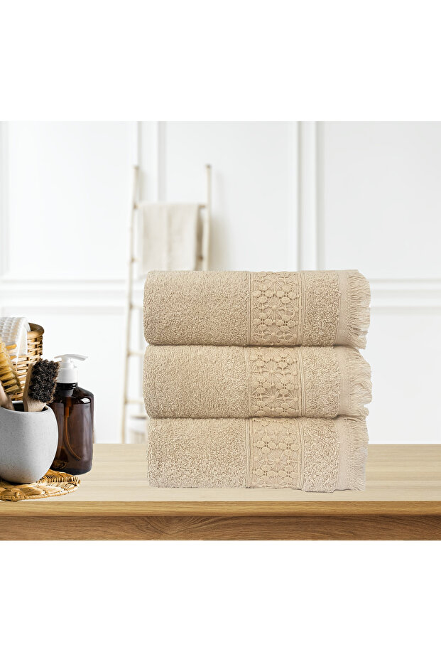 Border Lace Fringed 3-Piece Hand, Face Towel, Dowry Towel 40x60cm