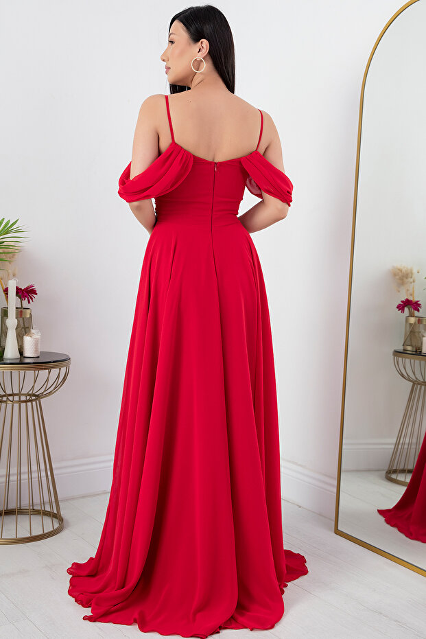 Eteği Feırfırlı Askılı Şifon Elbise 1380 - 7