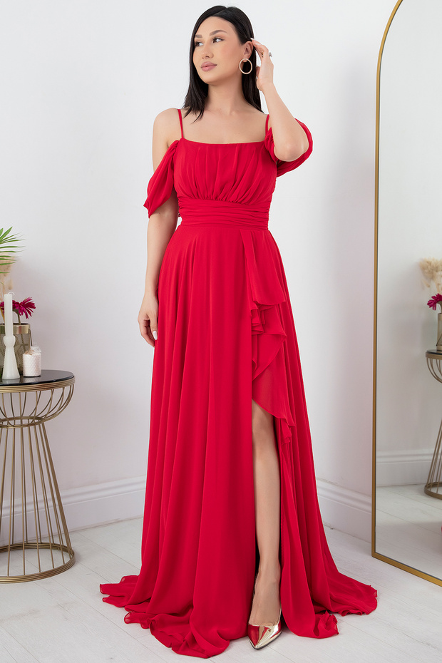 Eteği Feırfırlı Askılı Şifon Elbise 1380 - 5