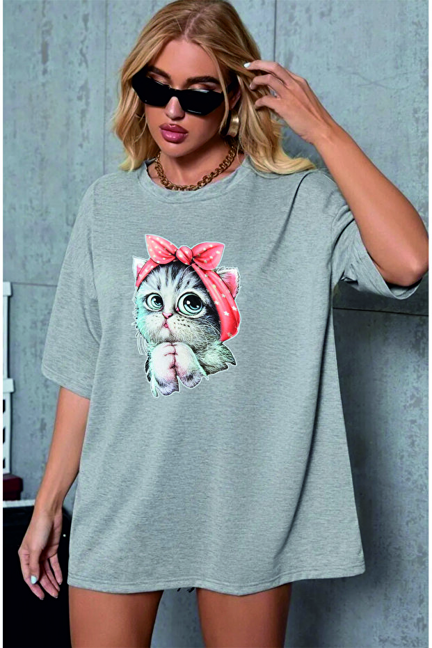 Cute Little Cat Printed T-shirt