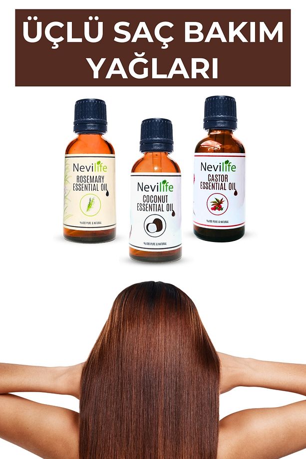 3'lü  Bakım Yağları Biberiye Yağı 20 ml, Hindistan Cevizi Yağı 20 ml, Hint Yağı 20 ml - 3