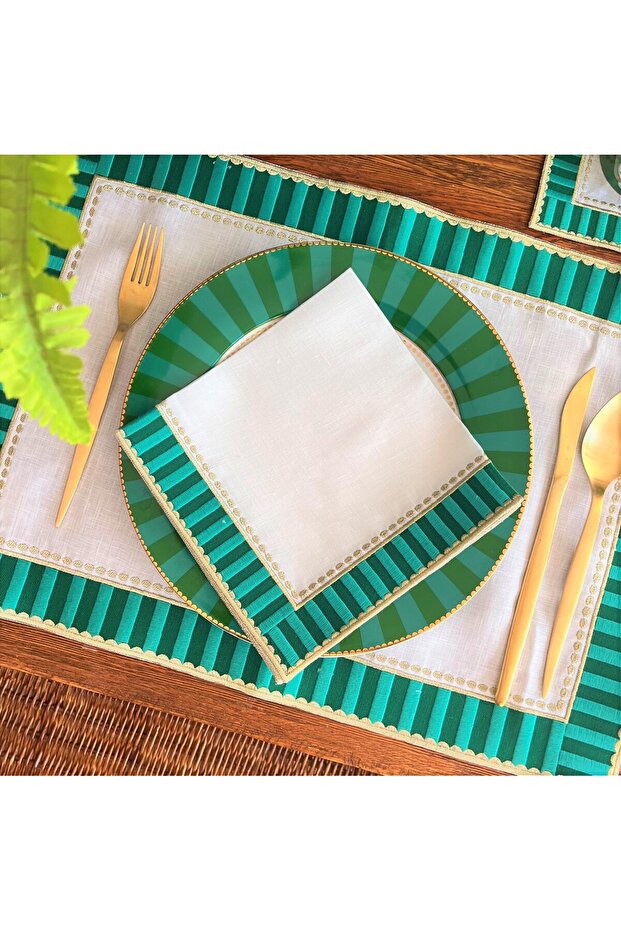 Candy Series Green Checkered Linen Serving Napkin (2 Pieces)