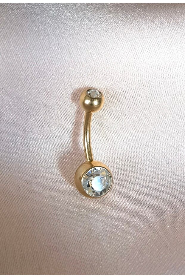%100 G23 Titanyum Çift Taşlı Göbek Piercing - Bar Uzunluğu 8mm - 1 Adet - 6