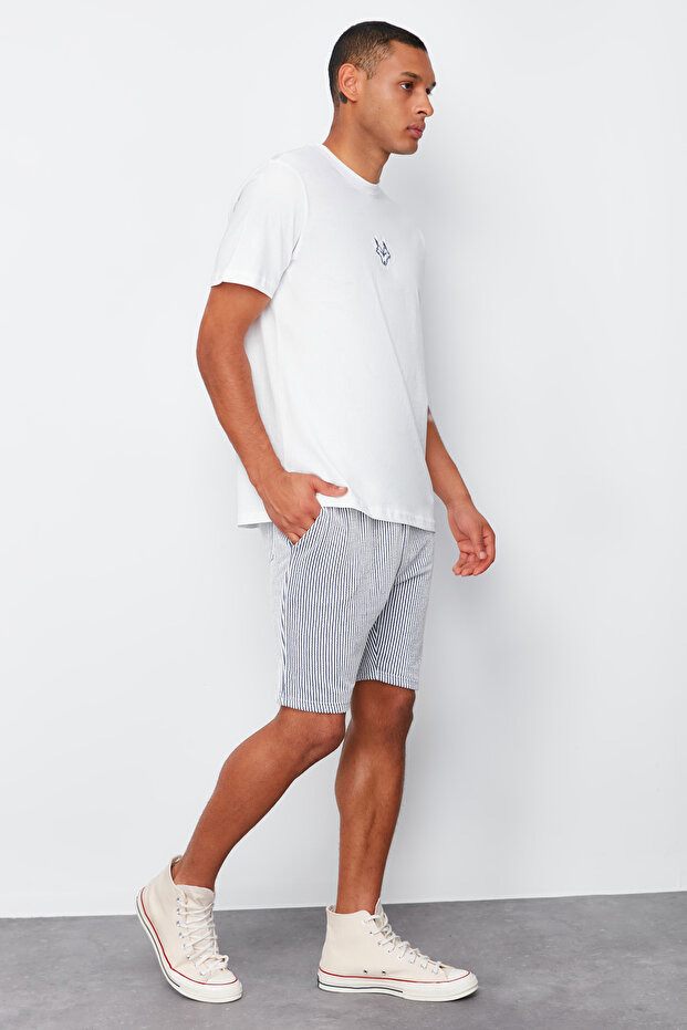 Lacivert Çizgili Regular/Normal Kesim Şort TMNSS24SR00065 - 2
