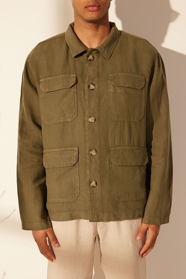 Premium Haki %100 Keten Regular Fit Çok Cepli Ceket TMNSS24CE00006 - 4