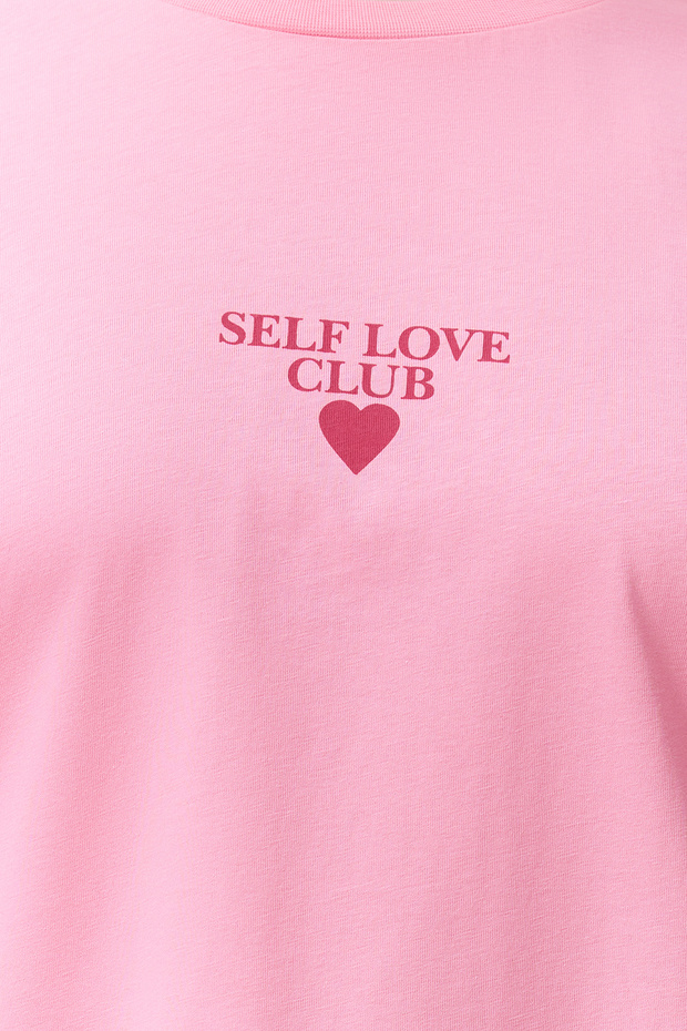 Pembe Baskılı Oversize %100 Pamuk Örme T-shirt TBBSS24BF00011 - 5