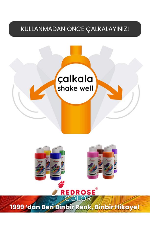 Tüm Renkler Akrilik Boya Seti, 12'lı Set 12x120ml Dekoratif Hobi Amaçlı Sanatsal Canlı Renkler - 5
