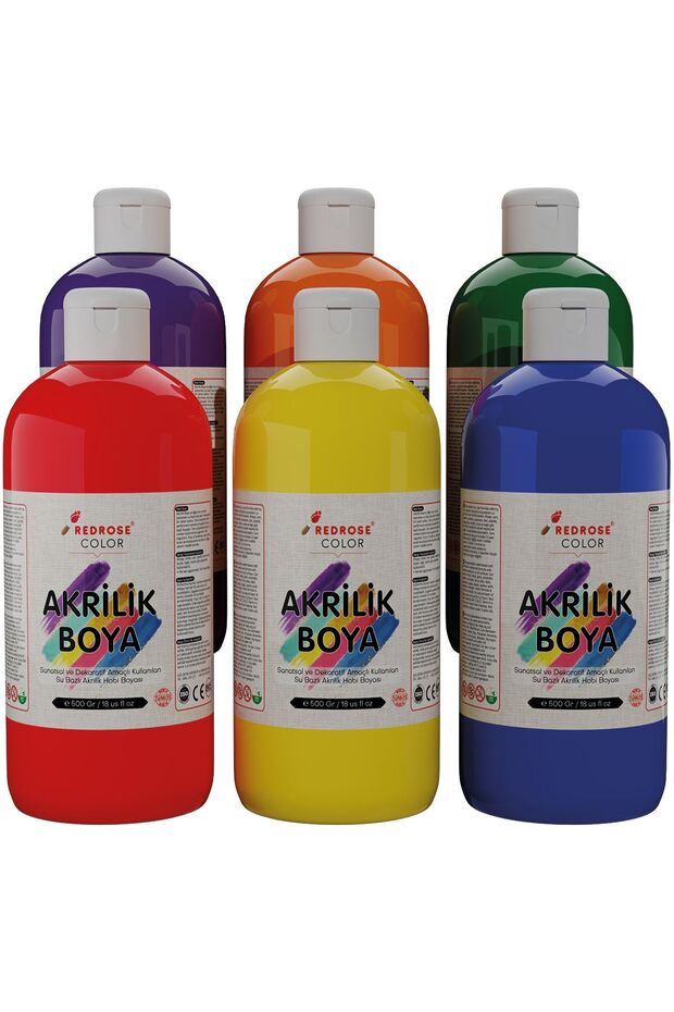 Ara Renkler Akrilik Boya Seti, 6'lı Set 6x500gr Dekoratif Hobi Amaçlı Sanatsal Canlı Renkler - 1