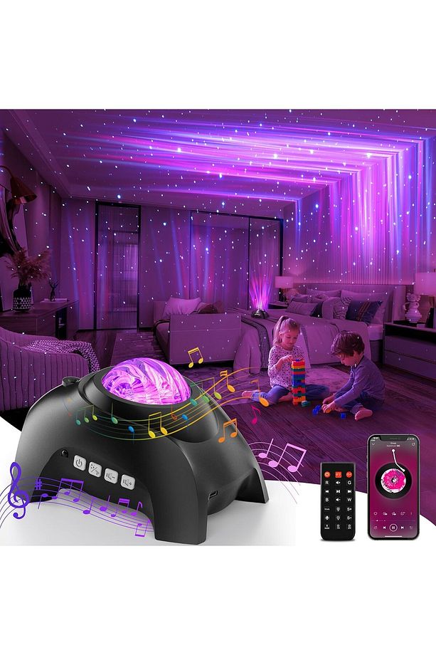Galaxy Projektör Işığı Uzaktan Kumandalı Gece Işığı ve Müzikli Bluetooth Hoparlör ile 360° - 1