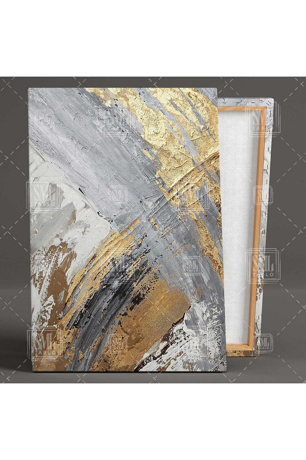 Soyut Modern Altın Mermer Abstract Gold Lüks Dekor Dikey Kanvas Tablo - 2
