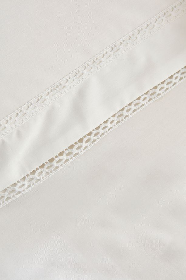 White Cool Begonia Çift Kişilik Dantelli Percale Nevresim Takımı Beyaz - 6