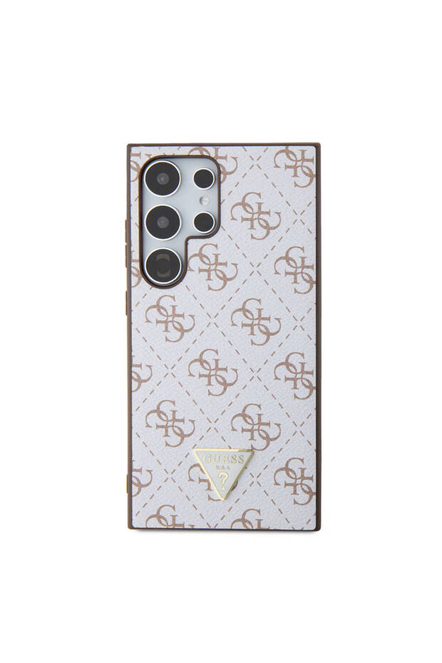 Galaxy S24 Ultra Compatible Case Guess Licensed Pu Triangle Logo 4g Patterned Cover White