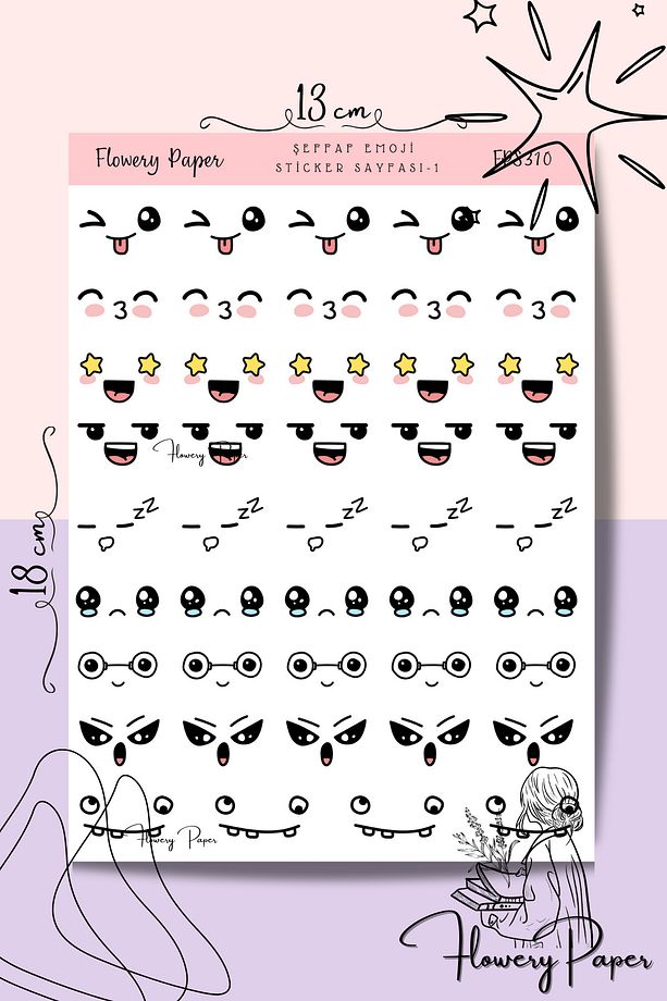 Şeffaf Emojiler Sticker Sayfası - Defter ,Ajanda , Journal,Scrapbook için uygundur - 2