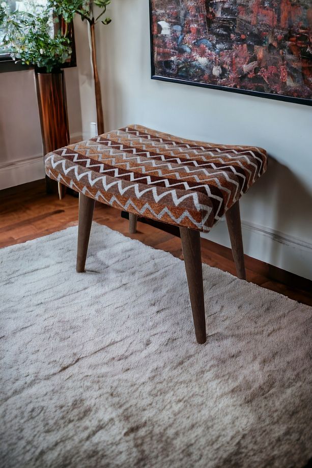 Kahve kavisli puf Bench, puf sandalye, oturak, tabure, makyaj masası sandalyesi, dresuar pufu - 1