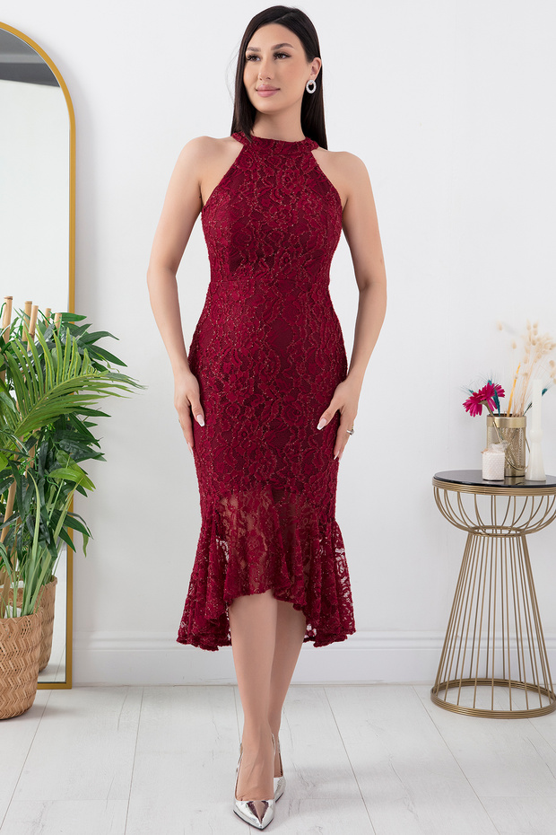 C Yaka Simli Dantel Kısa Abiye Elbise 13299 - 5