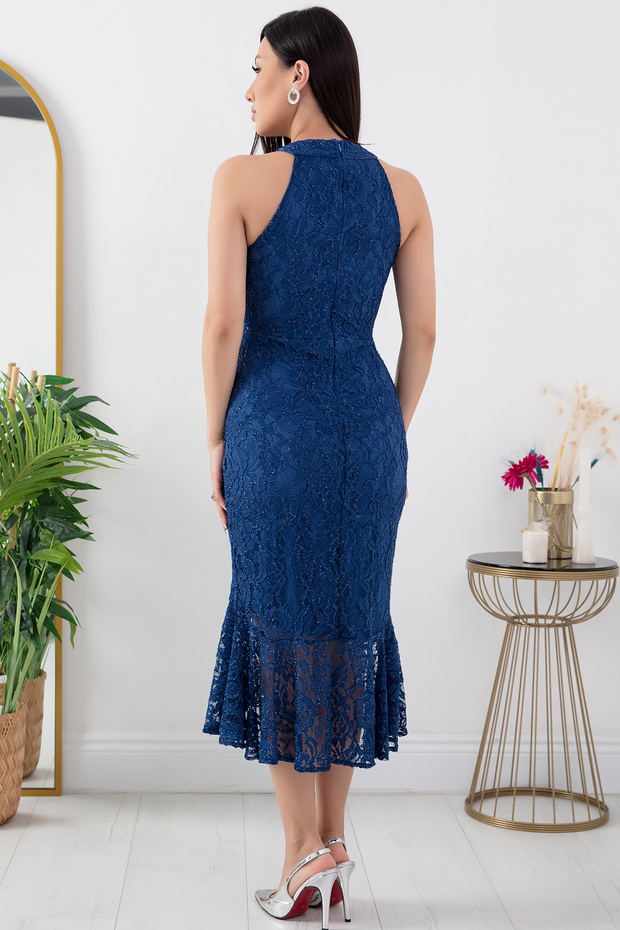 C Yaka Simli Dantel Kısa Abiye Elbise 13299 - 6