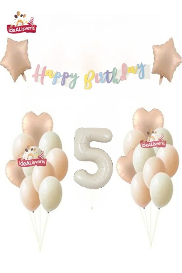 Macaron Happy Kalioğrafili Cream Aged Retro Color Birthday Balloon Set Ornament