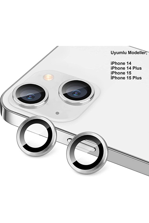 [معدني] مجموعة من قطعتين من عدسات حماية الكاميرا المتوافقة مع هاتف iPhone 14 / 14 Plus / 15 / 15 Plus مع إطار معدني