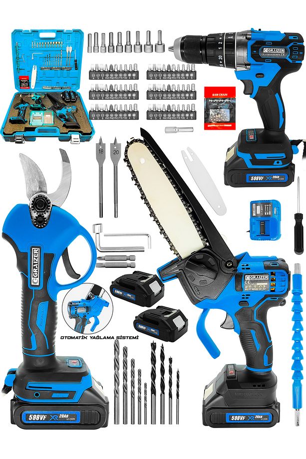 Alman 598 Vf 3 In 1 Yeni Nesil Karbon Motor 13 Mm Matkap Şarjli Ağac Dal Kesme Ve Budama Makinesi - 2