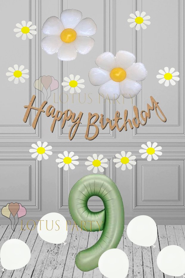 Daisy Birthday Party Set Daisy Foil Balloon - Daisy Banner - Green Number Foil Balloon Age 9