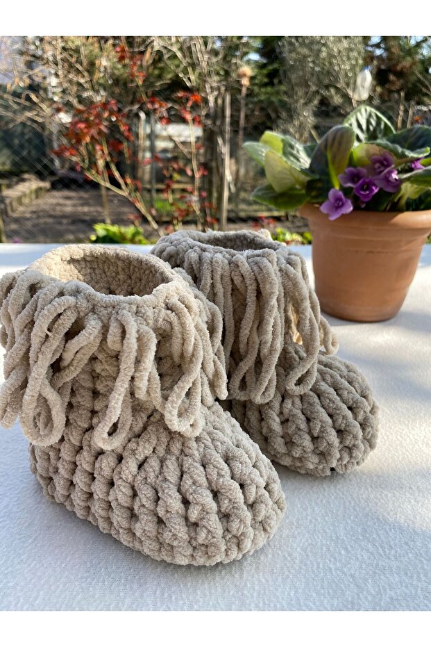 Kadife keçe tabanlı örgü panduf - 3