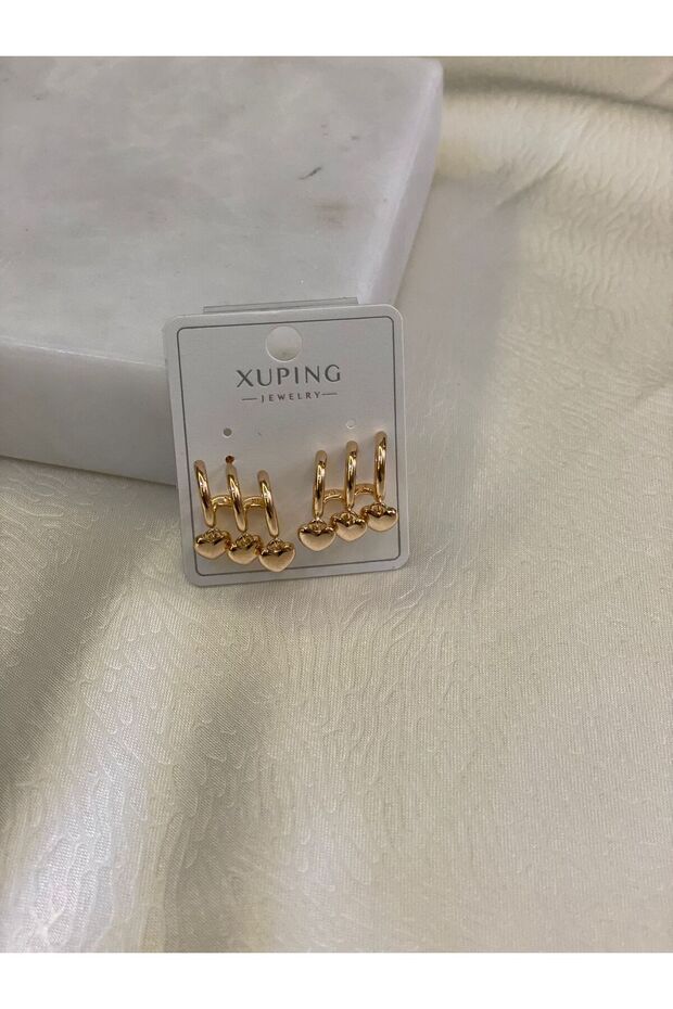 Three Band Huggie Steel Gold Gold Hoop Earrings