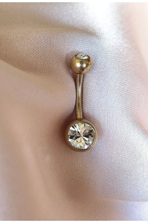 %100 G23 Titanyum Çift Taşlı Göbek Piercing - Bar Uzunluğu 8mm - 1 Adet - 7